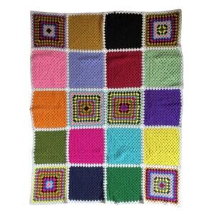 Vtg Crochet Granny Square Roseanne Blanket MultiColored Afghan Throw 66" X 51"